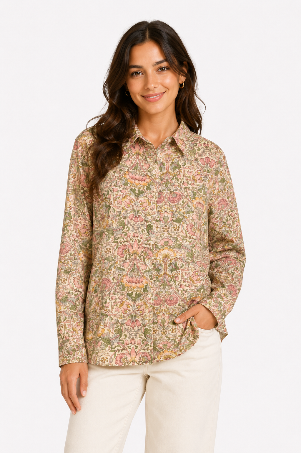 Womens Printed Linen Shirt