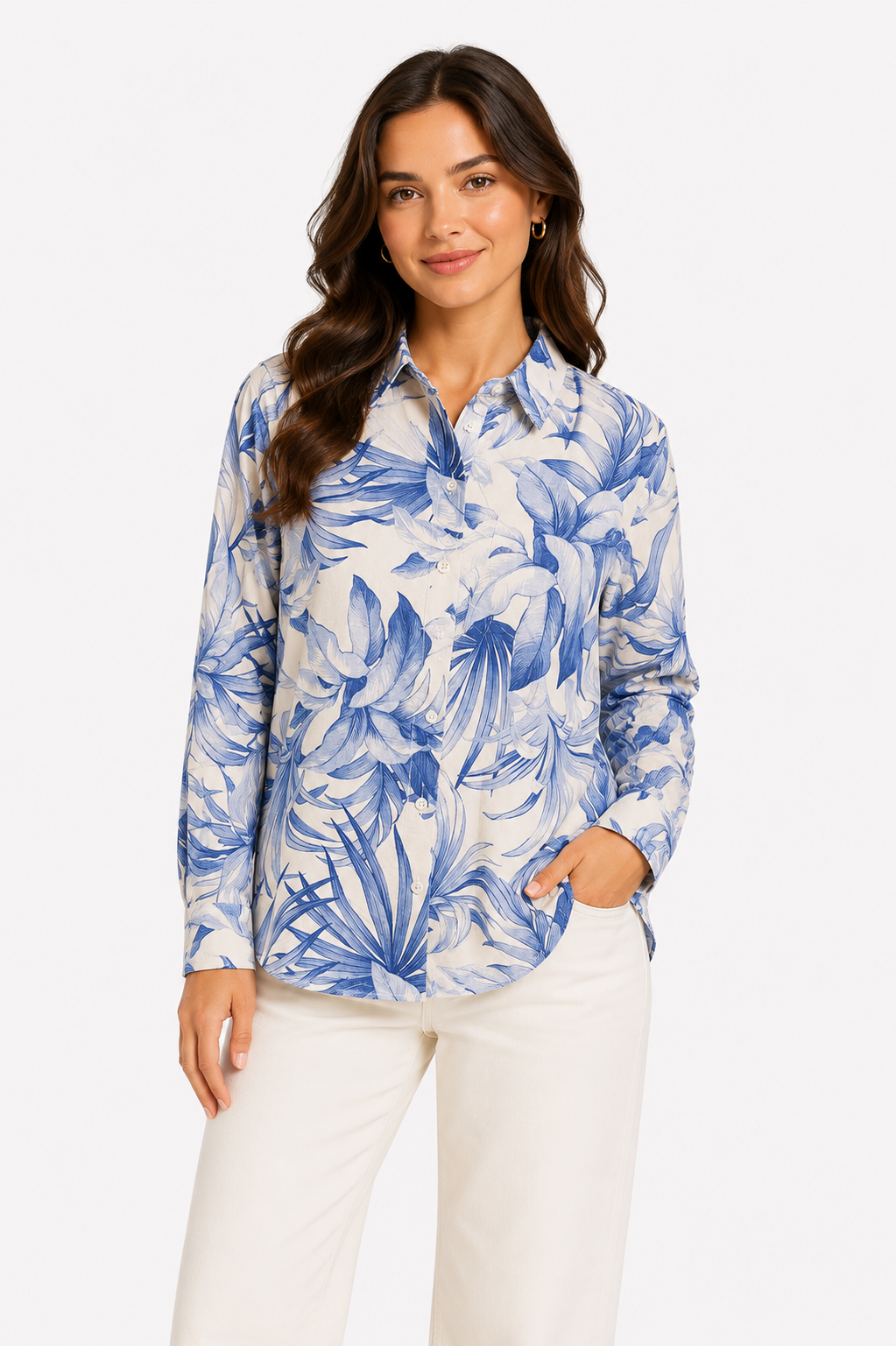 Womens Printed Linen Shirt