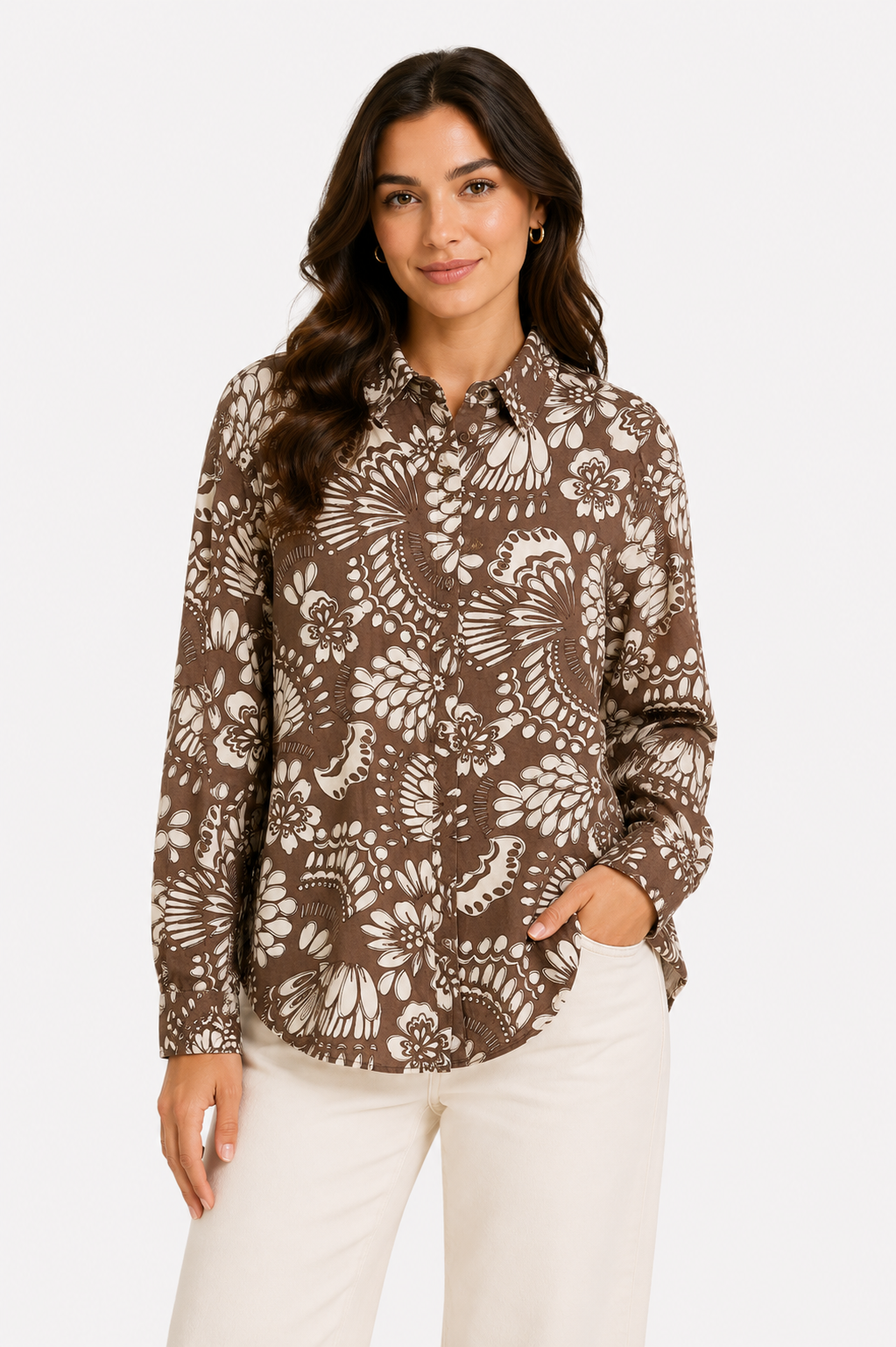 Womens Printed Linen Shirt