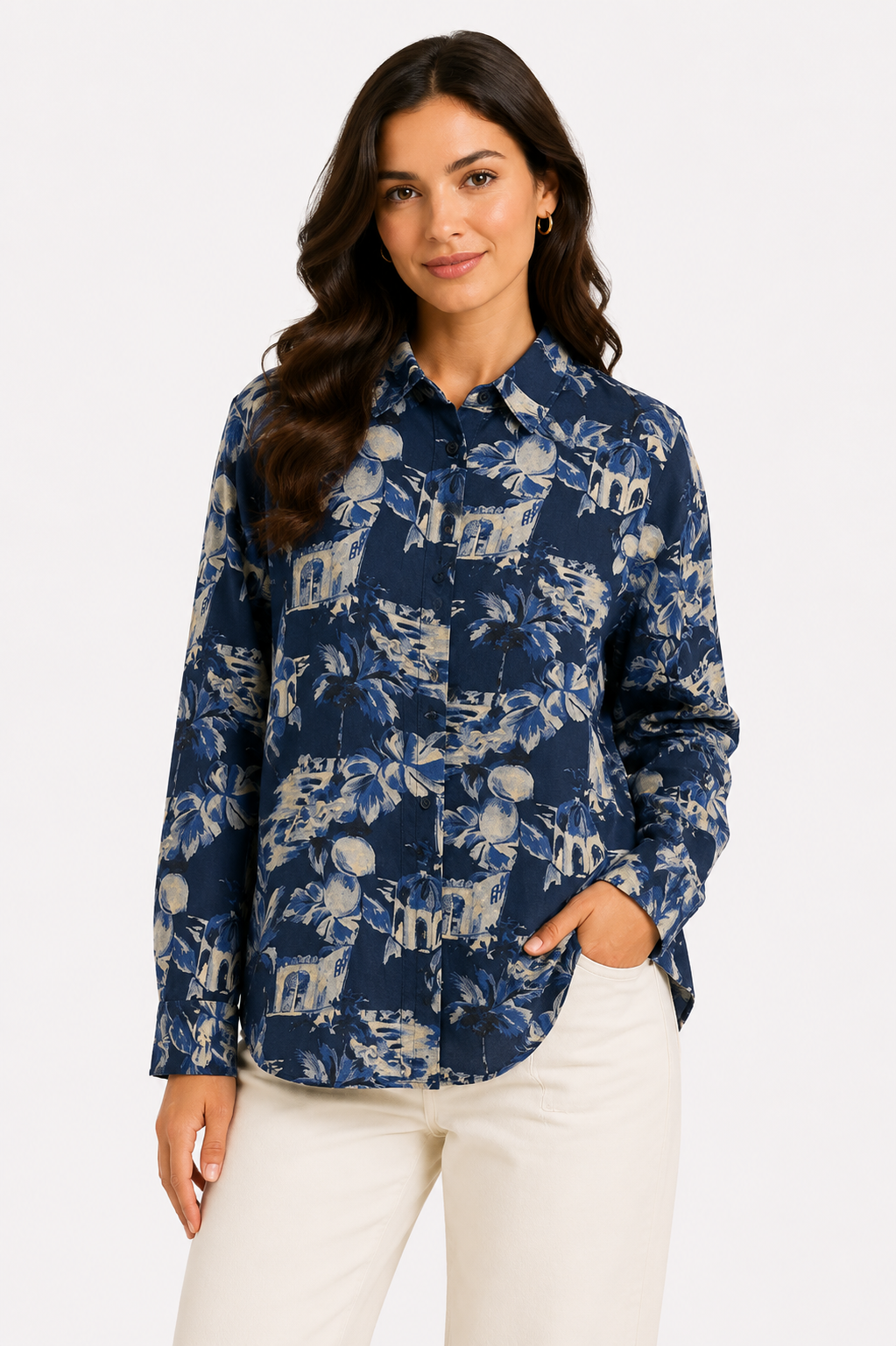 Womens Printed Linen Shirt