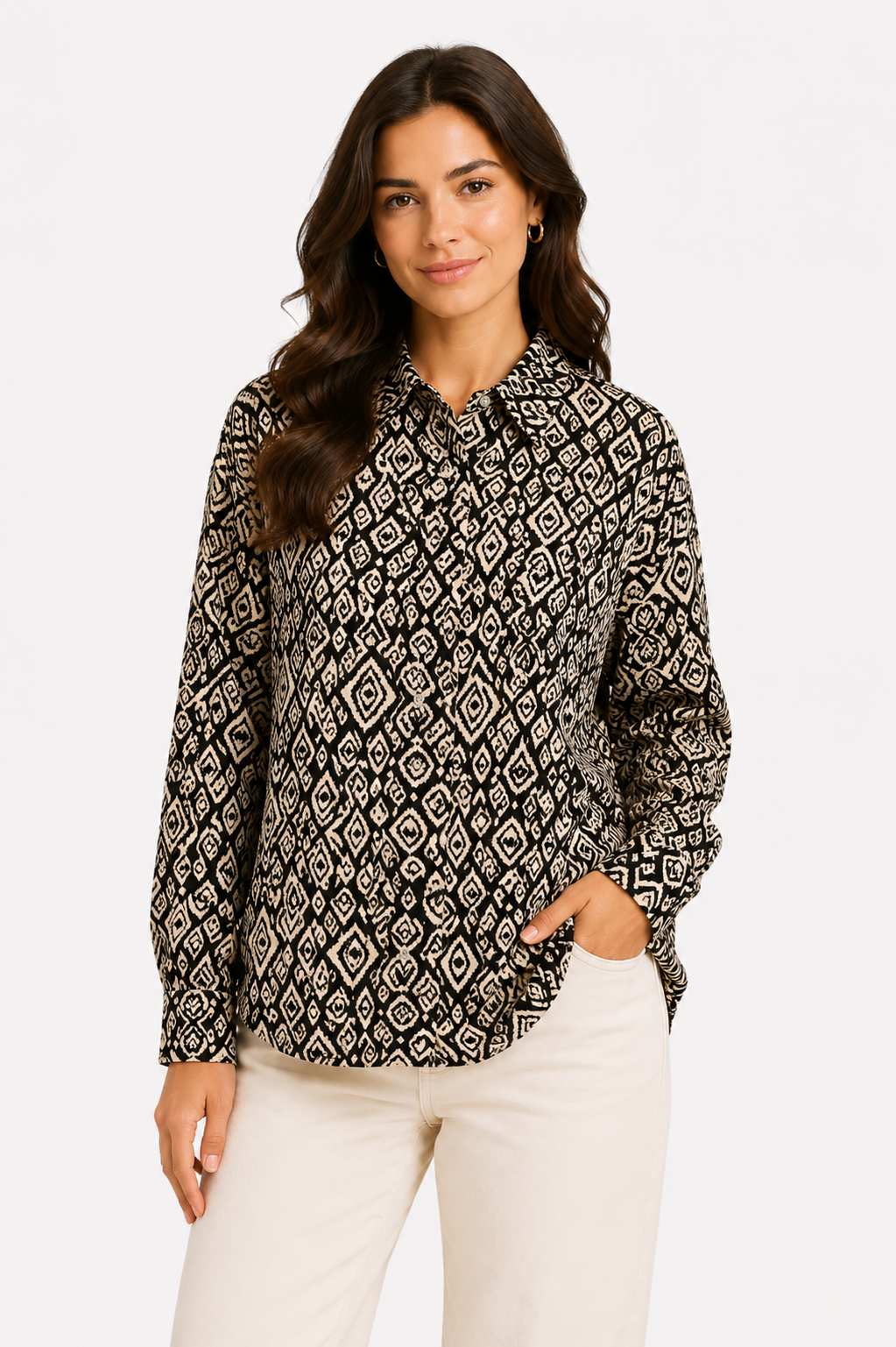 Womens Printed Linen Shirt