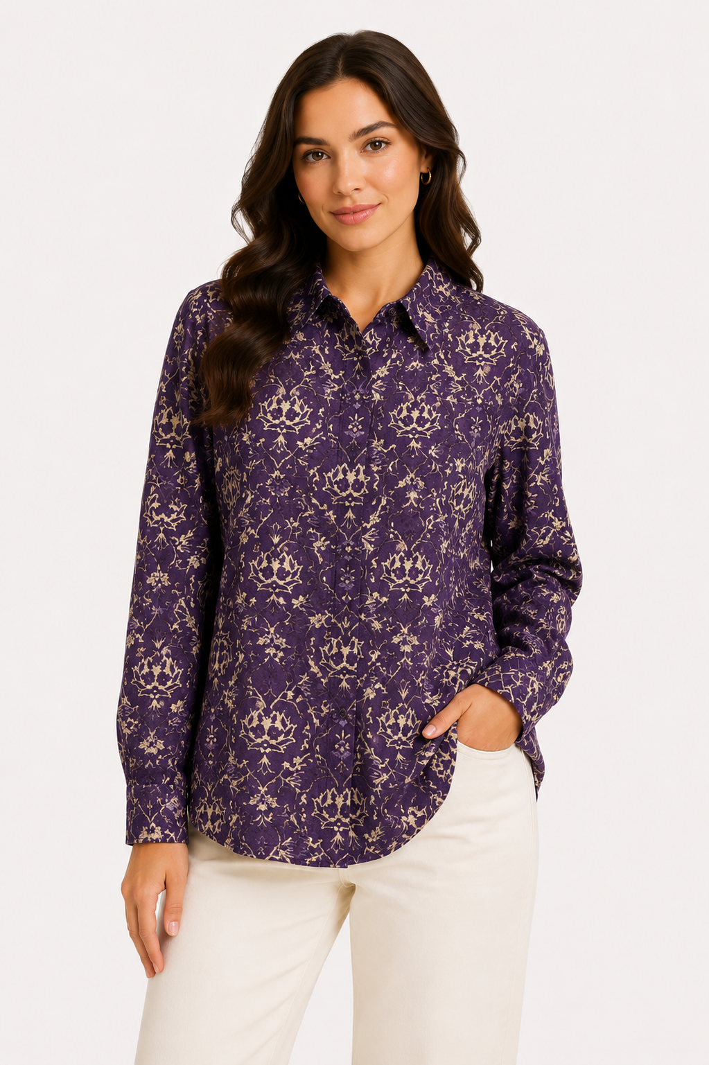 Womens Printed Linen Shirt