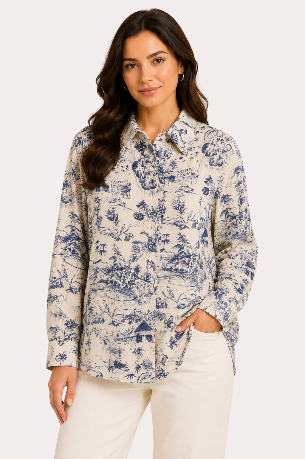 Womens Printed Linen Shirt