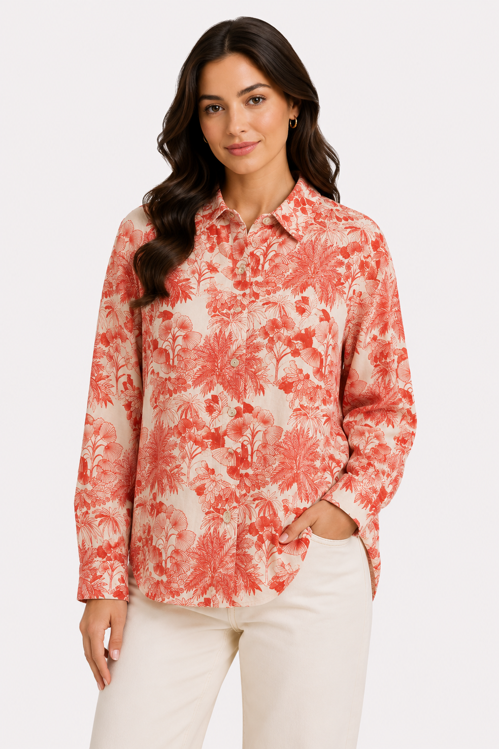 Womens Printed Linen Shirt