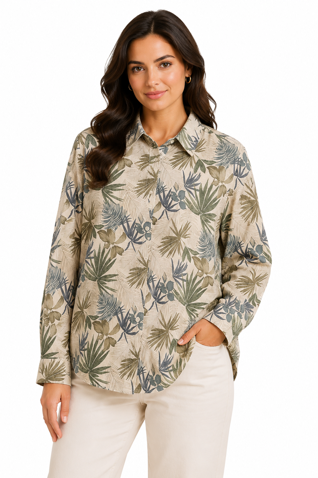 Womens Printed Linen Shirt